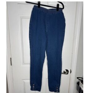 QUACKER FACTORY Vintage Elastic Waist Pull-On Jeans Rhinestone‎ Button Ankle M